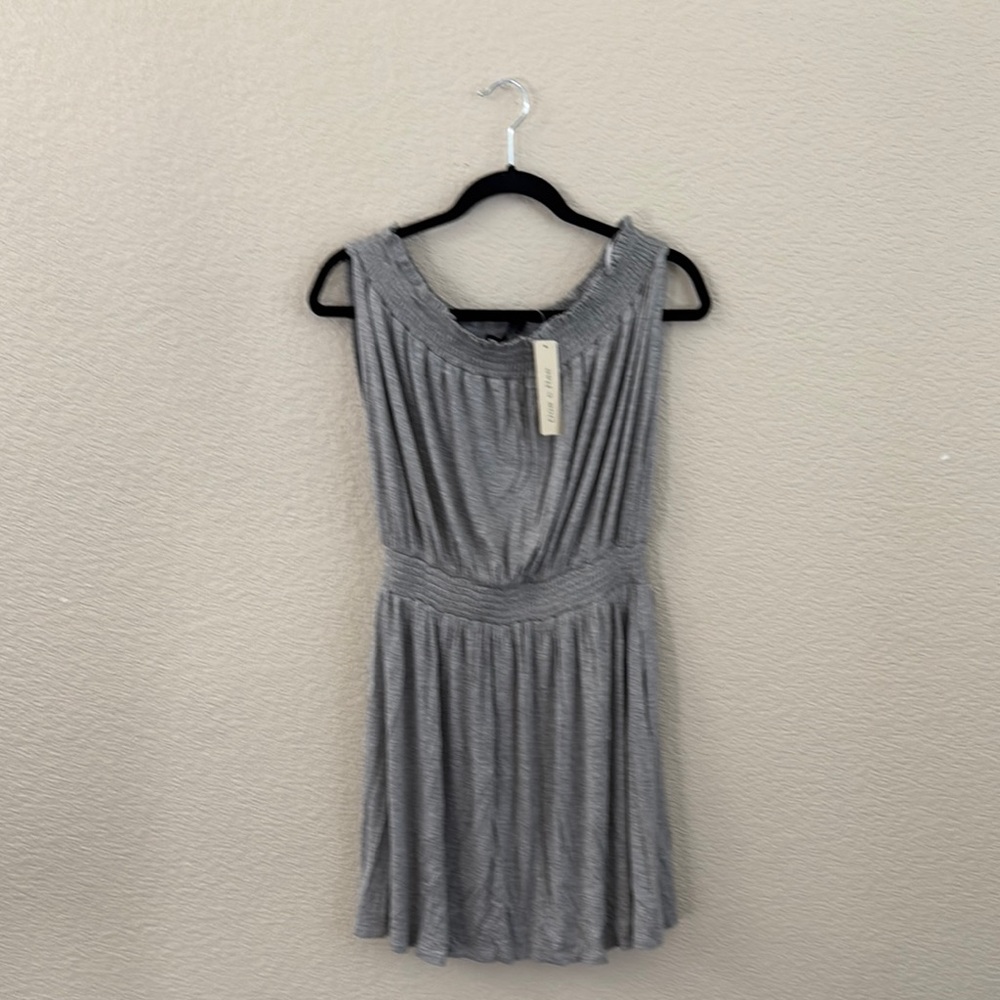 Doe & Rae Gray Pleated Cowl Neck Mini Dress